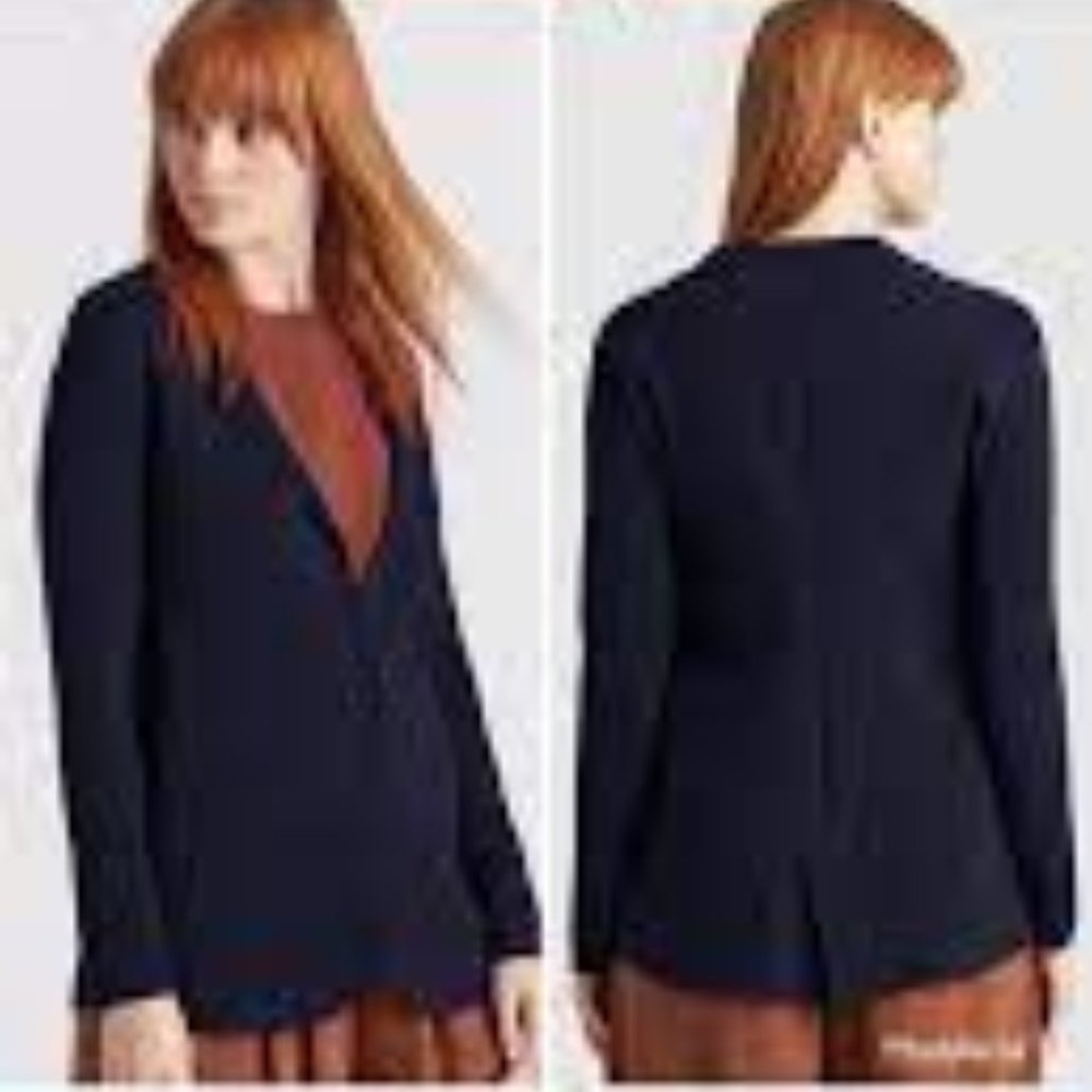 NWT Eileen Fisher Midnight Washable Merino Wool Interlock Notch Collar Cardigan